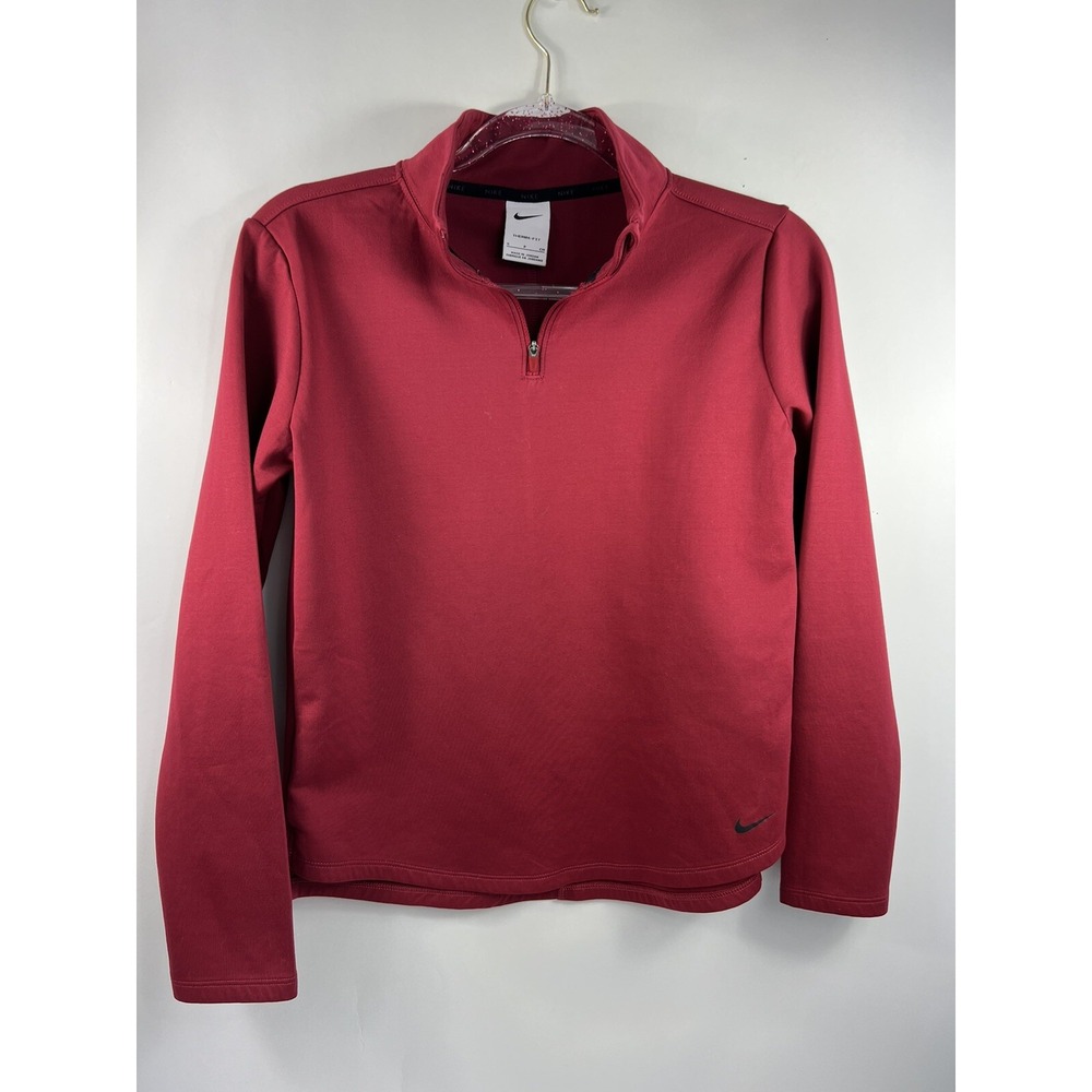 Nike Top Women's Sz S Red‎ Zip Mock Neck Long Sleeves Hi Low Hem